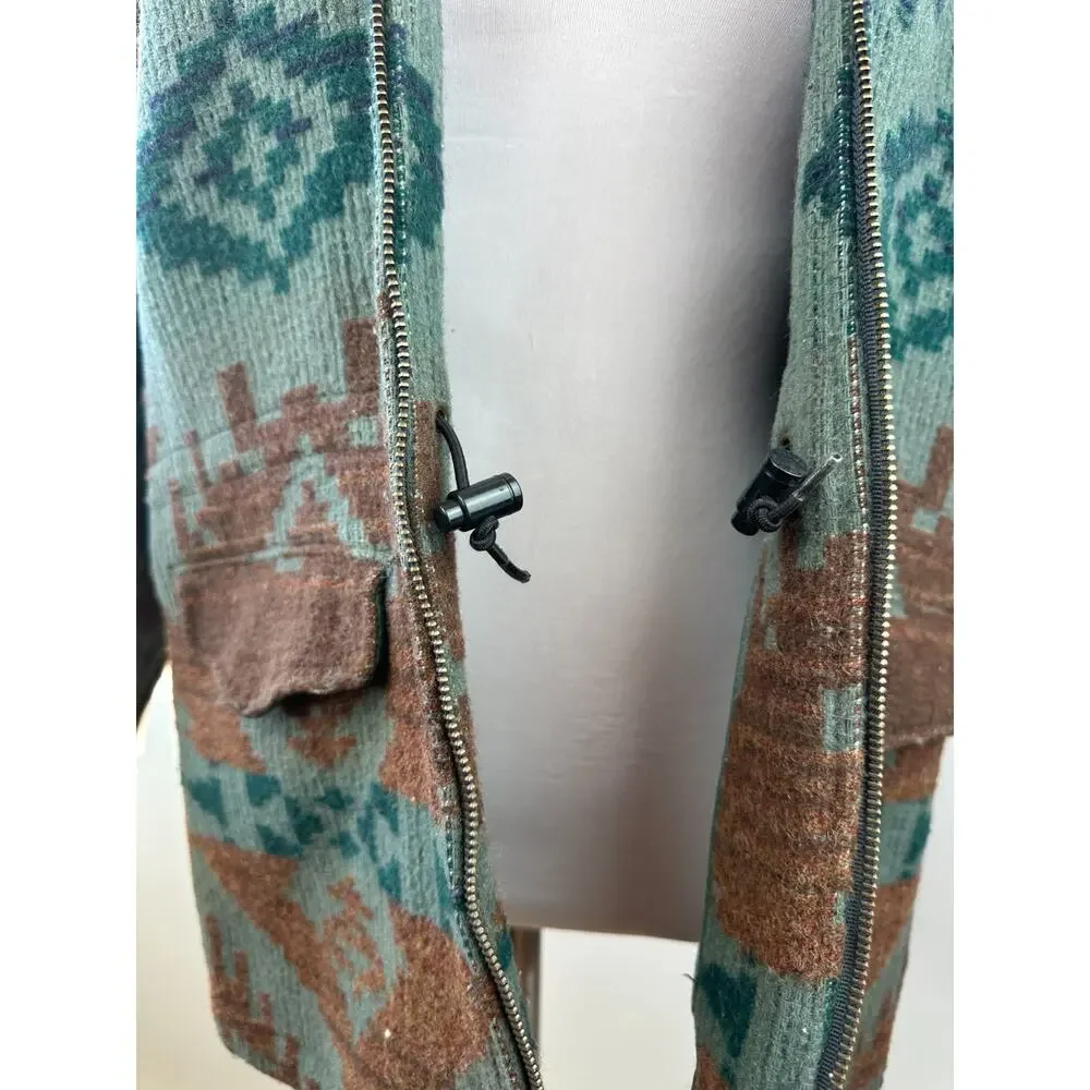 Vintage Woolrich Woman Southwestern Aztec Blanket Style Jacket Zip Hooded Medium - Picture 9 of 16